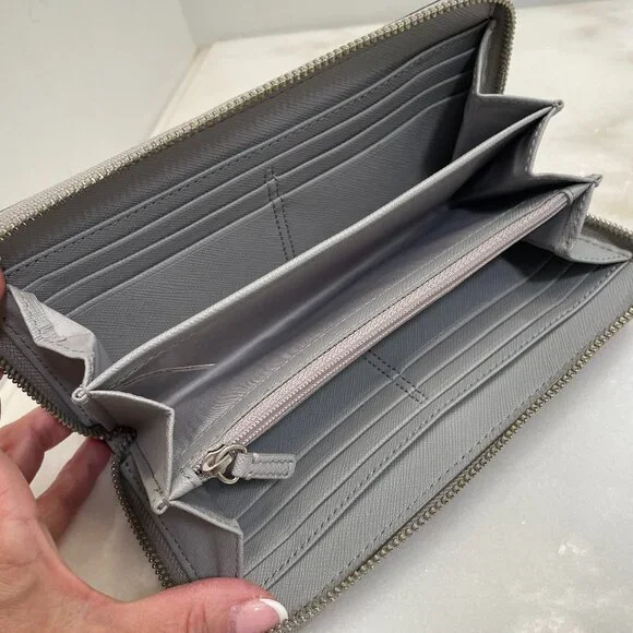 Coach Gray Snakeskin Leather Accordion Style Zip Around Wallet - Picture 9 of 16